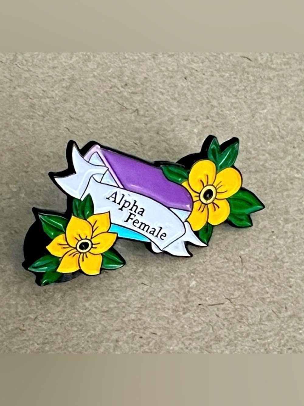Alpha Female Enamel Pin Bookish Feminist Floral Banner Lapel Pin